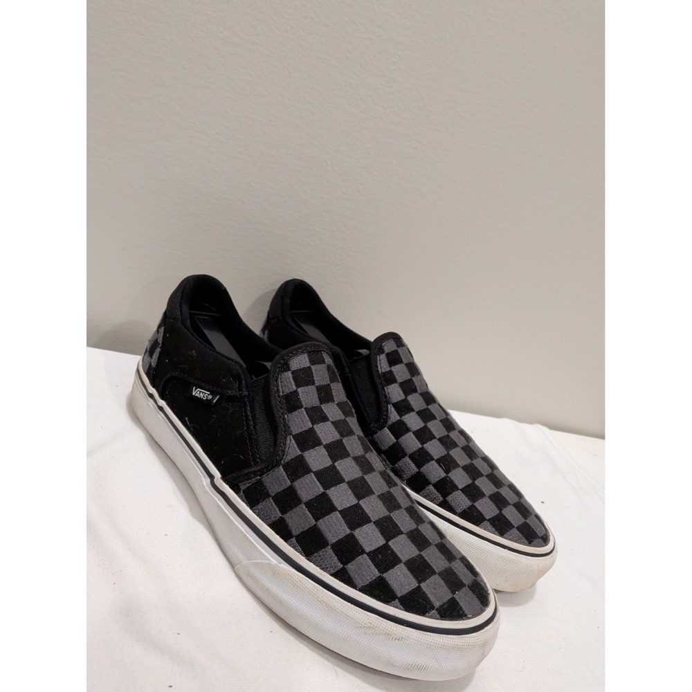 VANS Slip On Gray Black Checkerboard Racing Flag Sz 8 Canvas Shoes Men